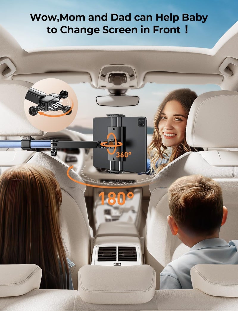 Tryone حامل جهاز لوحي لمساند الرأس لملحقات السيارة : [ذراع طويلة 18.11 بوصة] حامل جهاز لوحي ثلاثي الأبعاد لمقاعد السيارة للأطفال في رحلات الطريق متوافق مع آيباد وسويتش والهواتف الذكية والأجهزة اللوحية أو غيرها من الأجهزة من 4.7-13 بوصة - Image 4